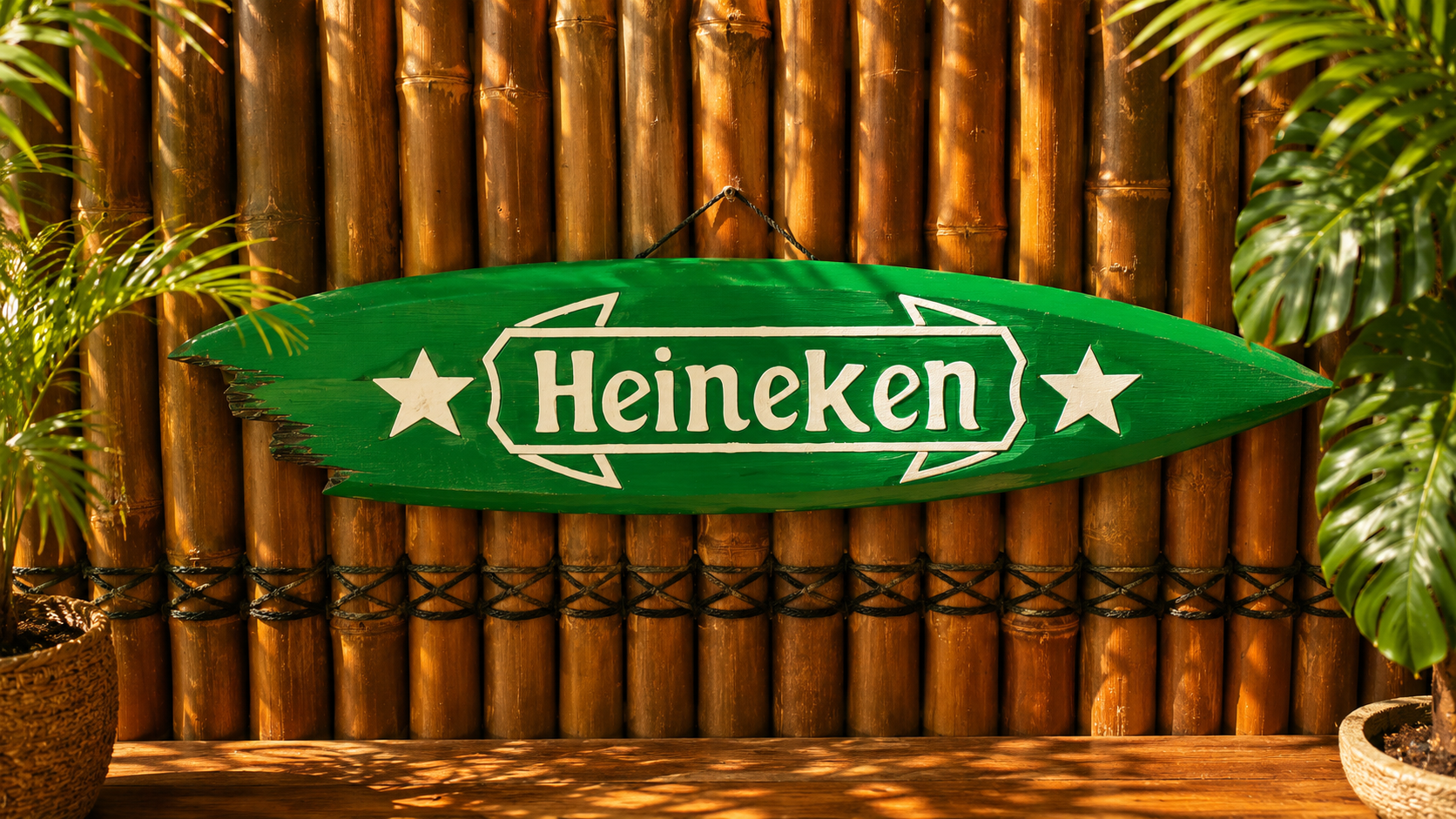 Planche Heineken sculptée et peinte à la main